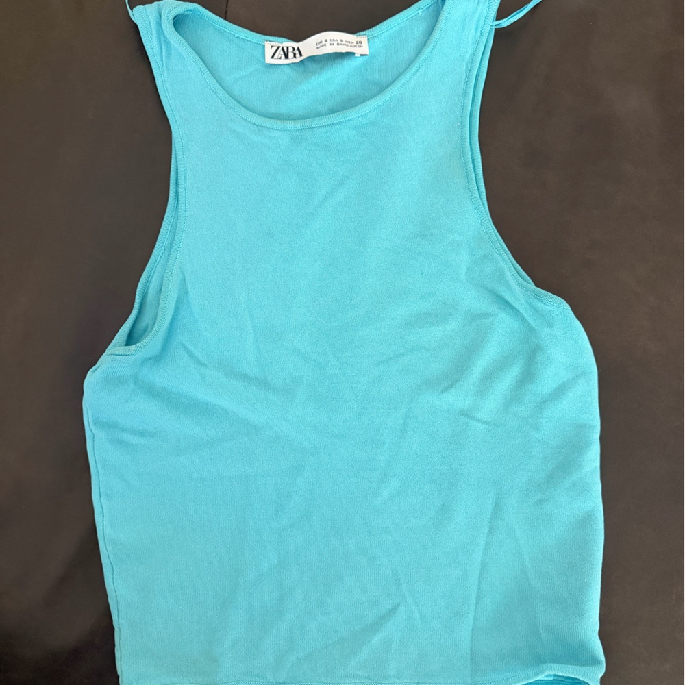 Zara Turquoise Blue Ribbed Tank Top